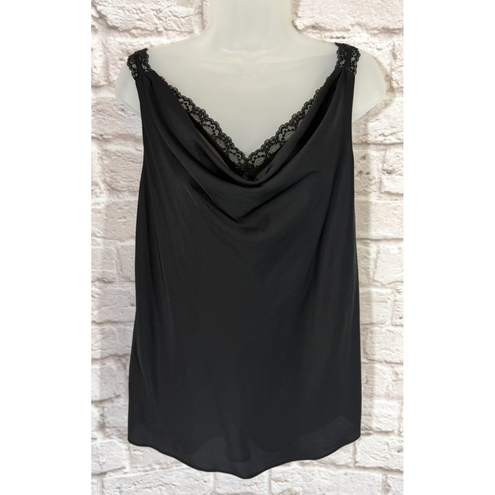 White House Black Market Black Satin Lace Draped Cami Tank M Witchy Dark Fairy